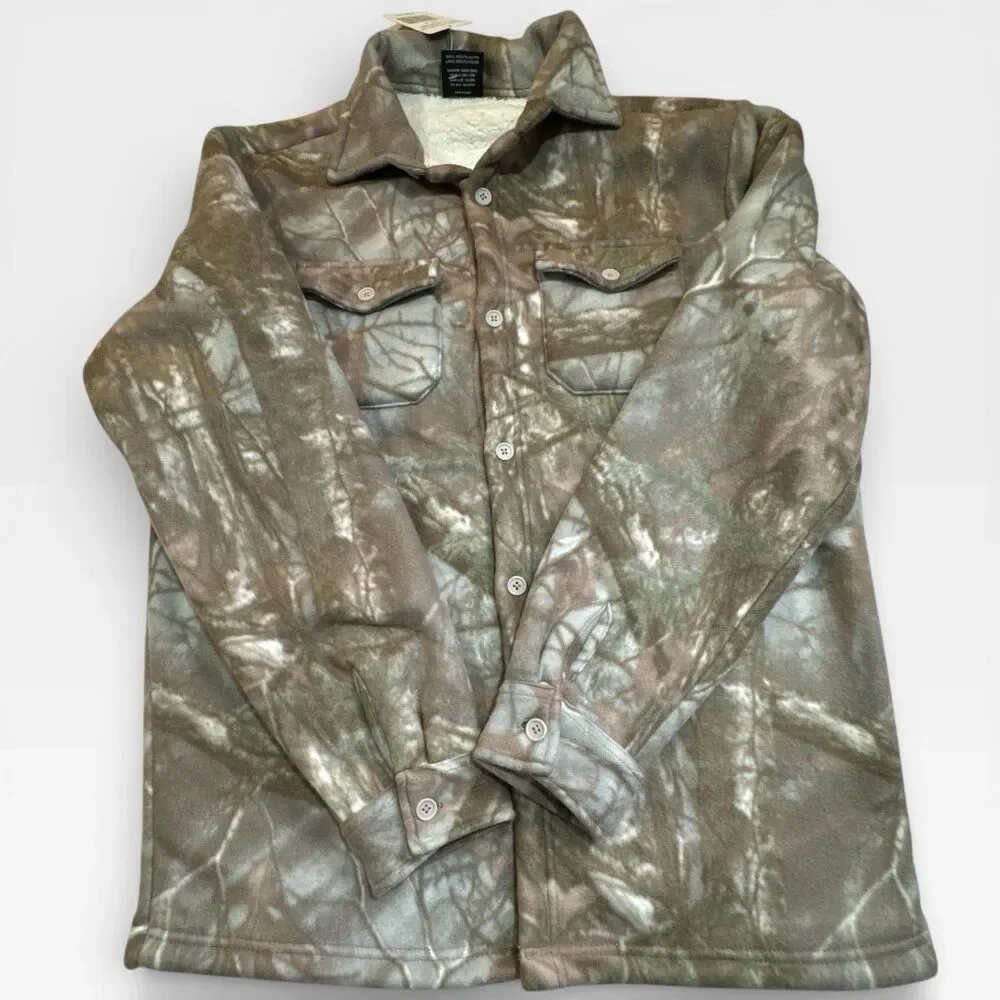 NWT Camo Sherpa Lined Shacket Jacket M‎ Button Front Original Deluxe Supply